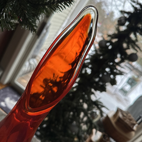 Vintage VIKING ORANGE Persimmon 6 Petal Long HEAVY PEDESTAL SWUNG VASE 18.5” - Picture 3 of 11